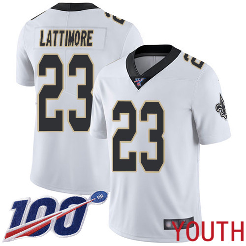 New Orleans Saints Limited White Youth Marshon Lattimore Road Jersey NFL Football #23 100th Season Vapor Untouchable Jersey